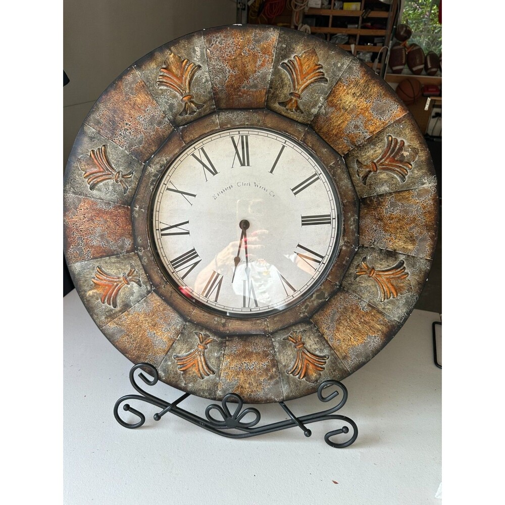 Wall Clock-24” Distressed Vintage Brown Patina-Edinburgh Clark Works London
